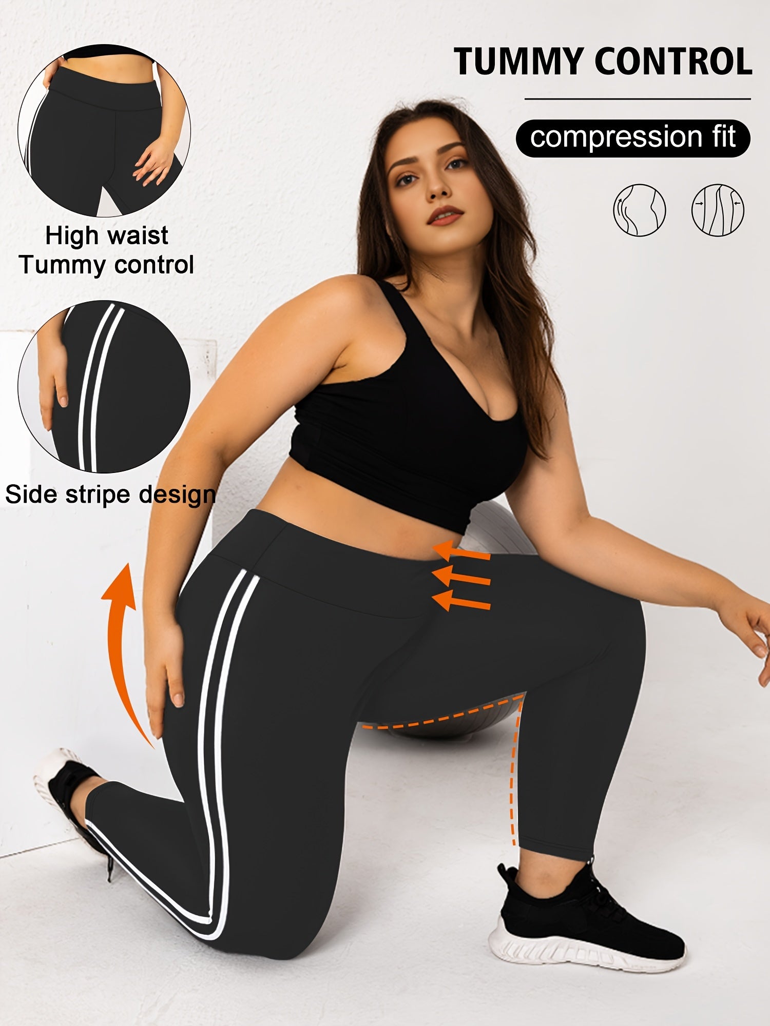 Plus Size High-Waisted Side Stripe Leggings for Spring and Summer