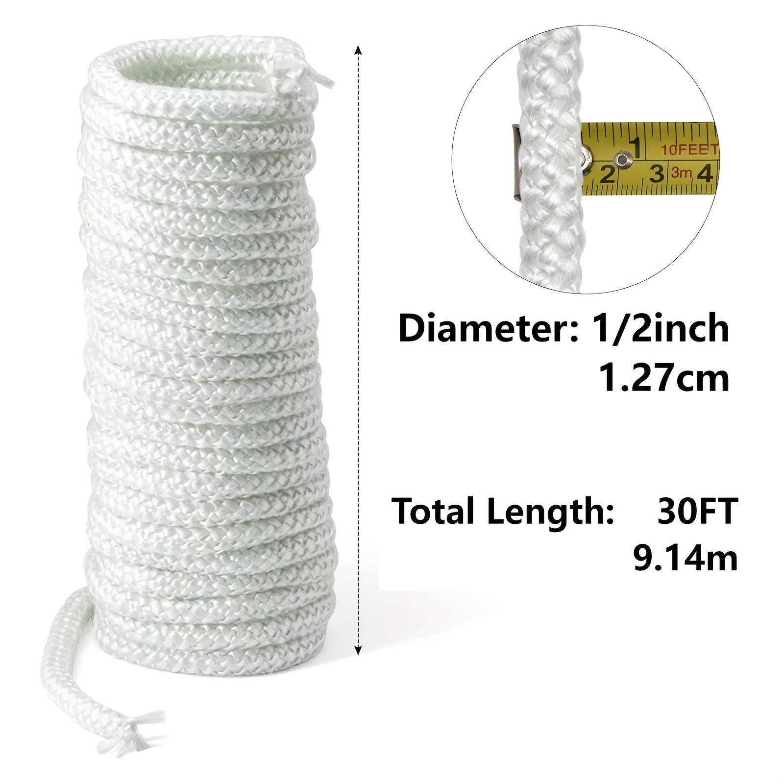 Fiberglass Stove Door Gasket 1/2 Inch x 30 Feet for Pellet and Wood Stoves