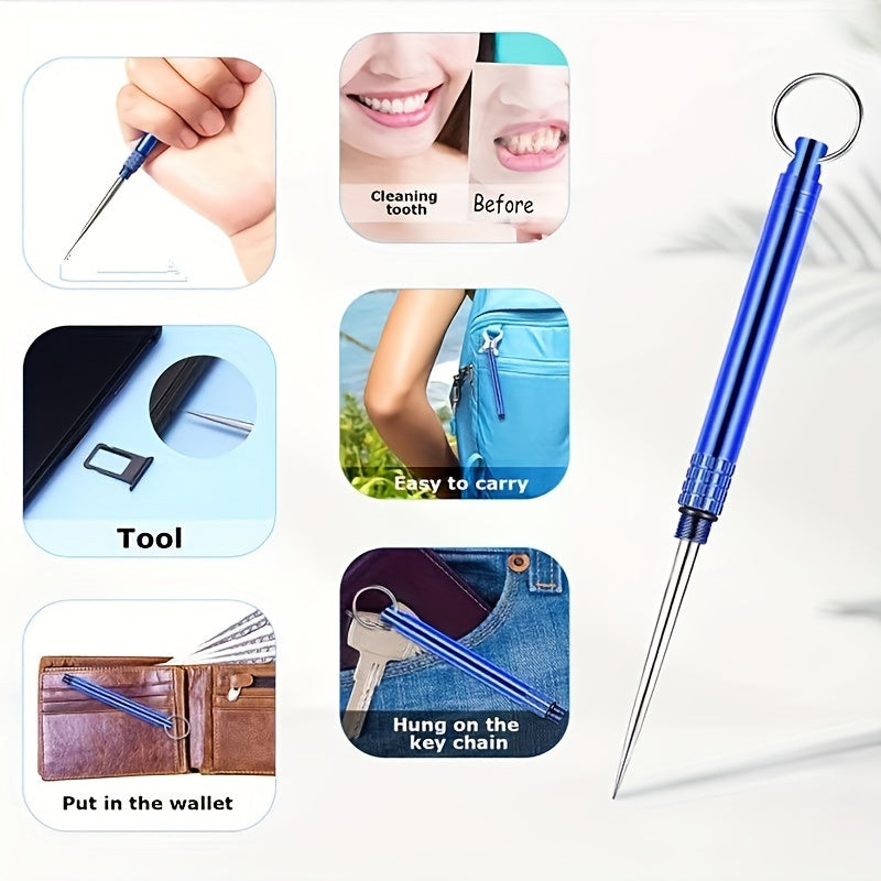 Unisex Stainless Steel Portable Dental Pick Keychain for On-the-Go Oral Care