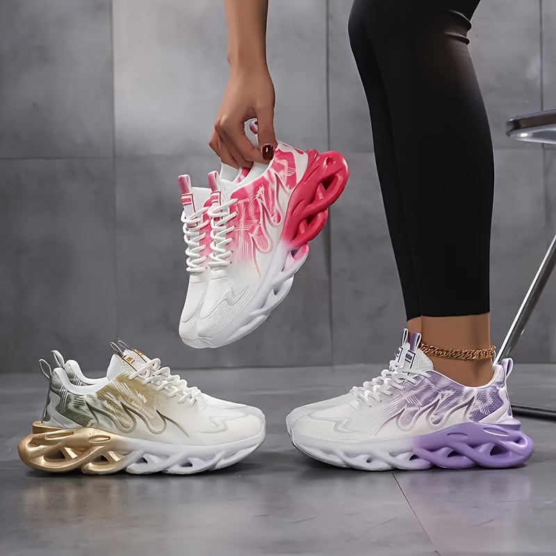 Women's Mesh Running Sneakers - Gradient Pink to White, Lightweight Comfort
