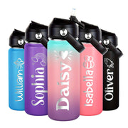 Personalized Kids Water Bottle 18oz Stainless Steel Insulated Flask with Straw