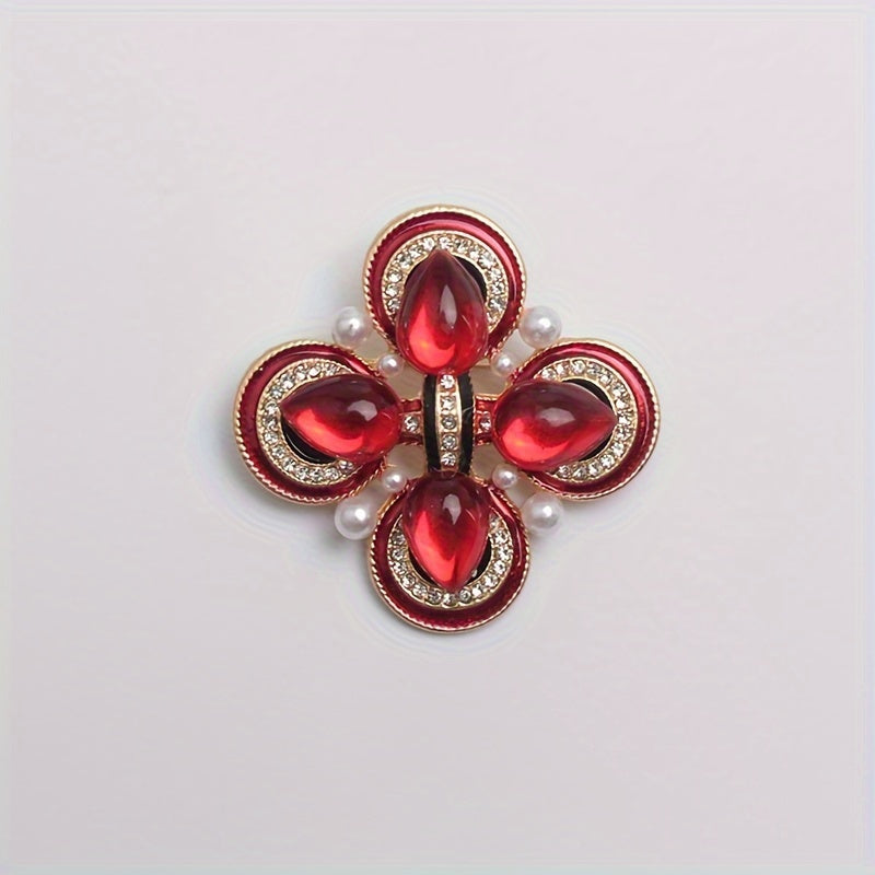 Vintage Floral Brooch Pin with Rhinestones and Personalized Design