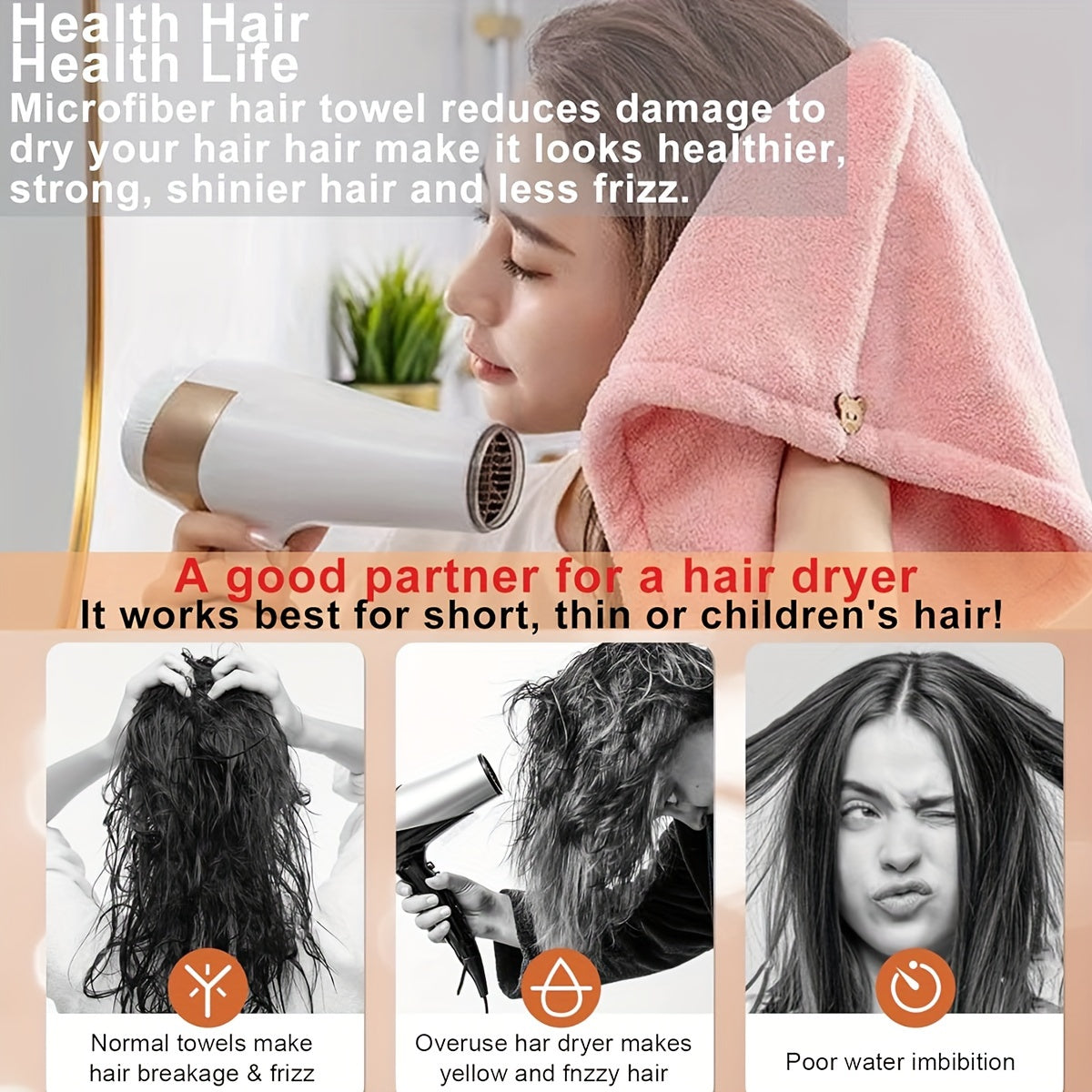 Dry Hair Towel for Ladies Super Absorbent Lightweight with Headscarf Hat