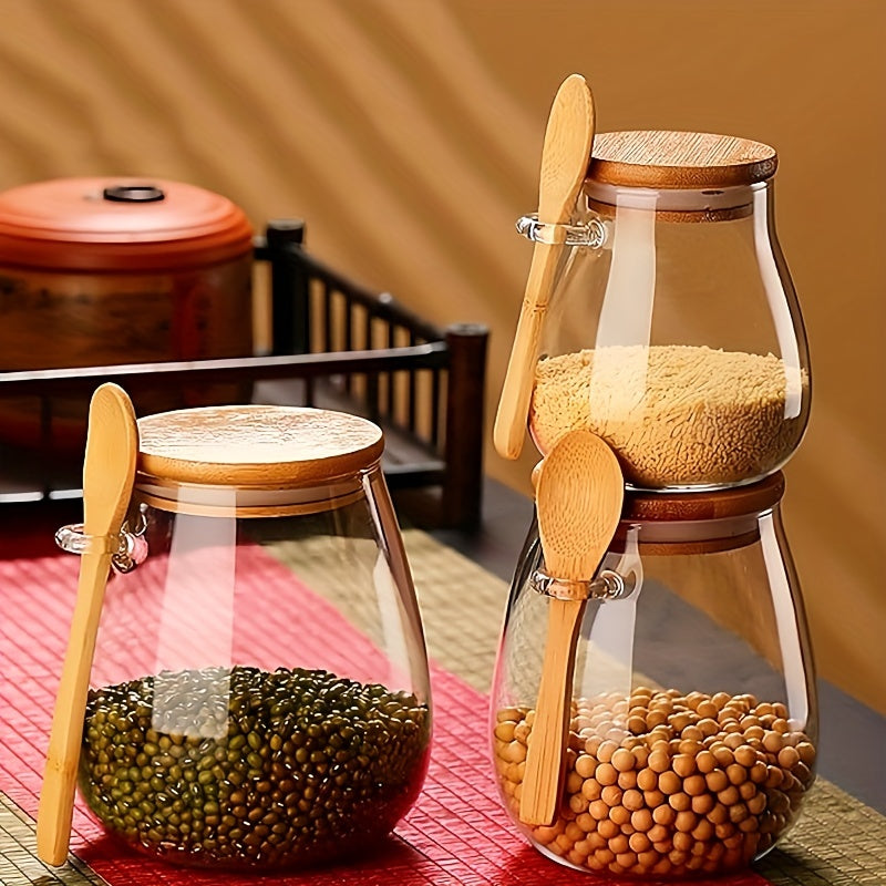 Glass Jar with Bamboo Lid, Leak-Proof, Reusable, 3 Sizes for Coffee Tea Grains