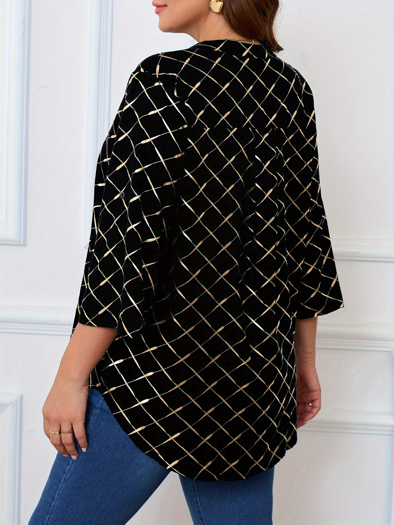 Women's Plus Size Heat Transfer Print Split Neck Long Sleeve Casual Top