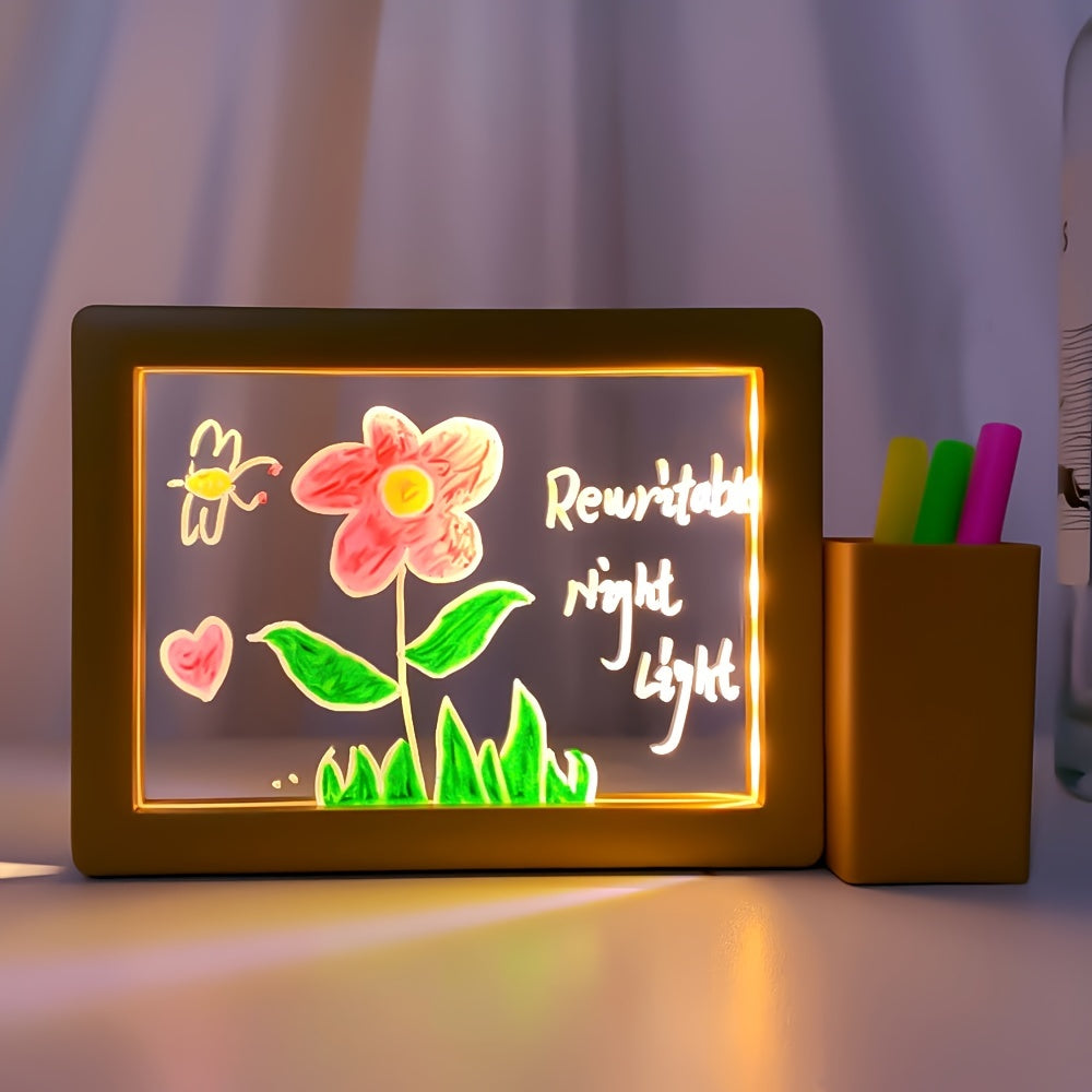 3D LED Night Light with Rewritable Message Board USB Warm White Bedroom Decor Gift