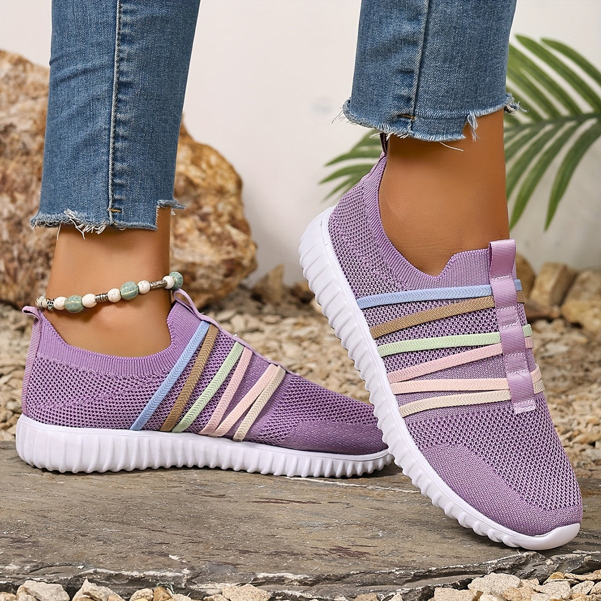 Women Casual Slip-On Sneakers White Fabric Low Top All-Season Comfort