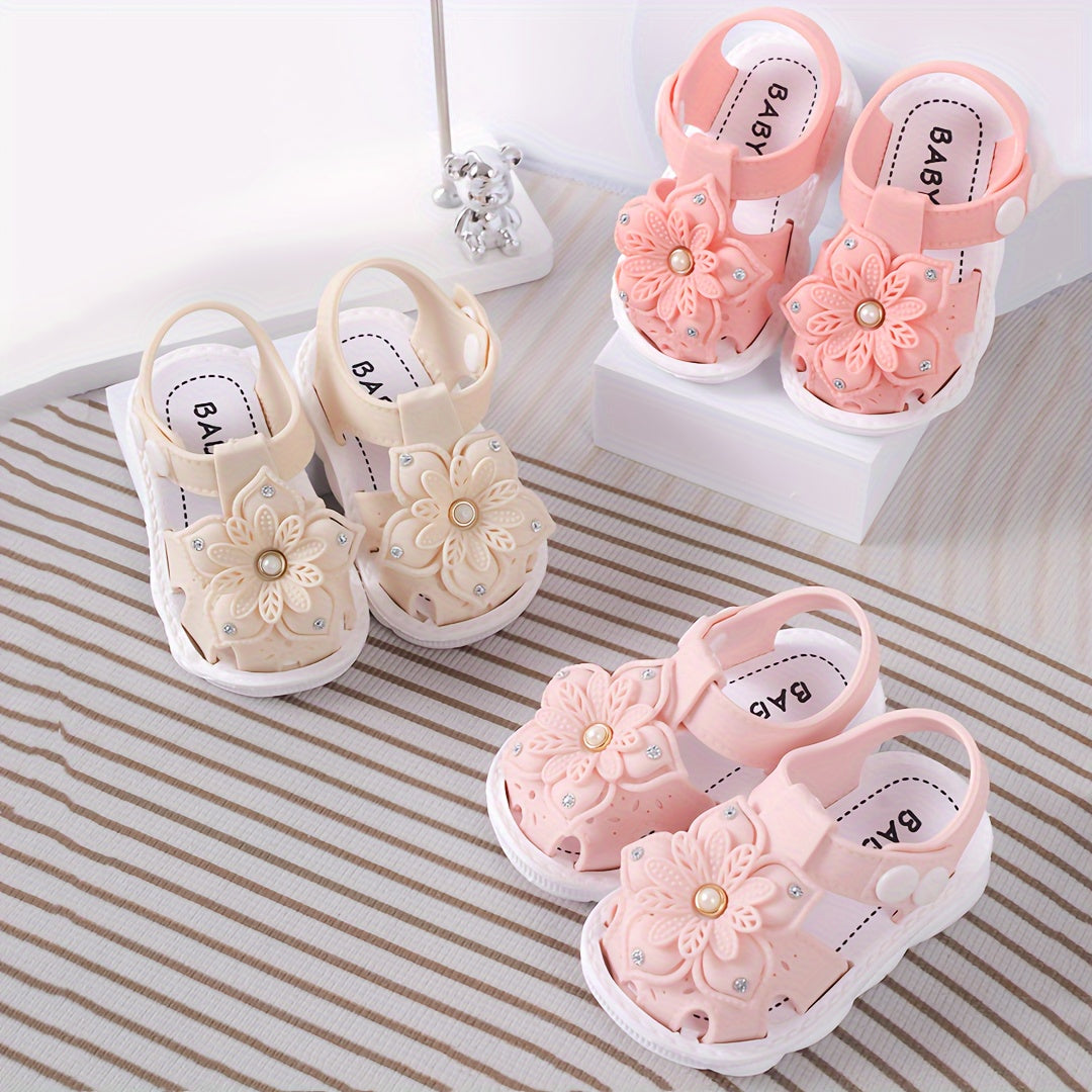 Baby Girls Floral Sandals Pink Beige Spring Summer Comfortable Ankle Strap Toddler Shoes