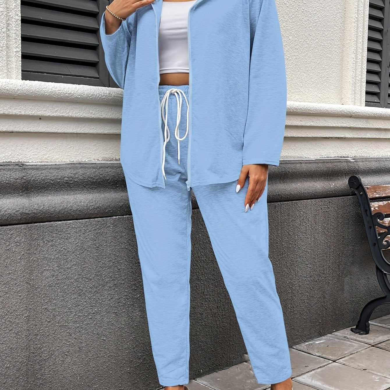 Women's Hooded Casual Suit Polyester Spandex Solid Color Zipper