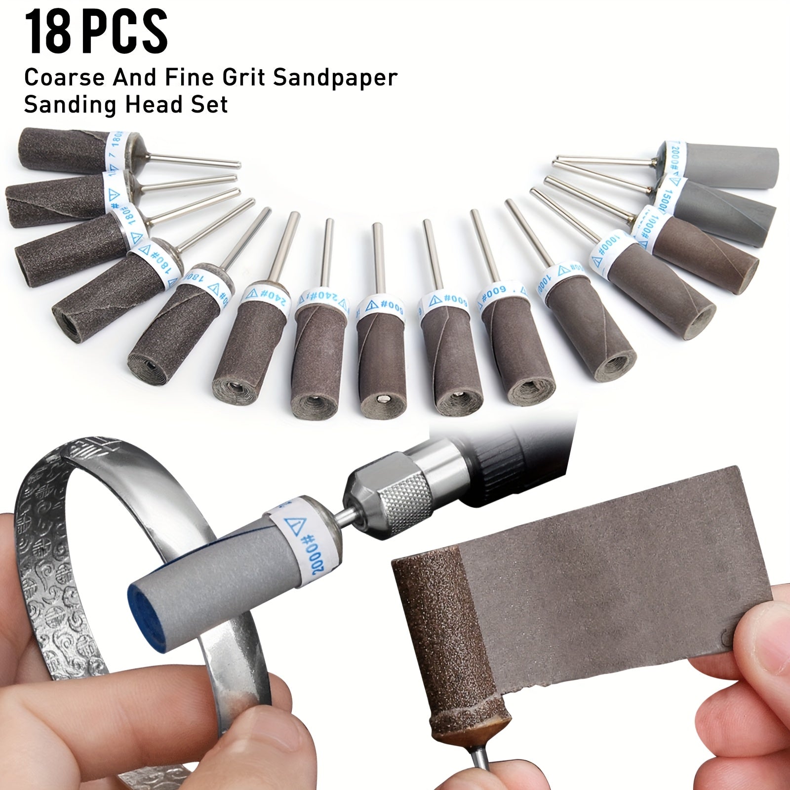 18-Piece Sanding Drums Set with Multi-Grit 1/8 Inch Shank for Metal Rust Removal and Grinding