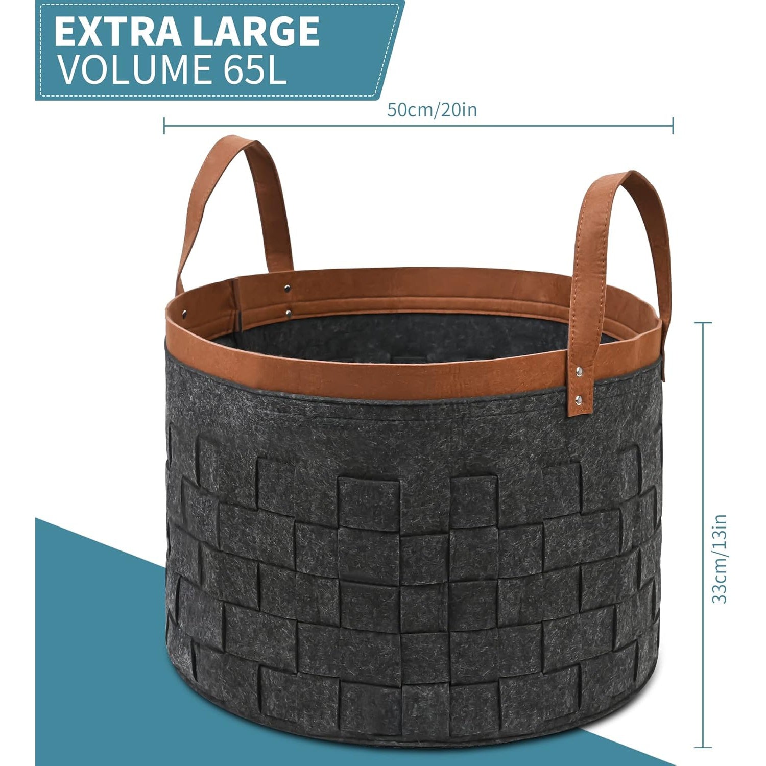 Felt Firewood Basket Collapsible Storage for Logs Clothes Books Black