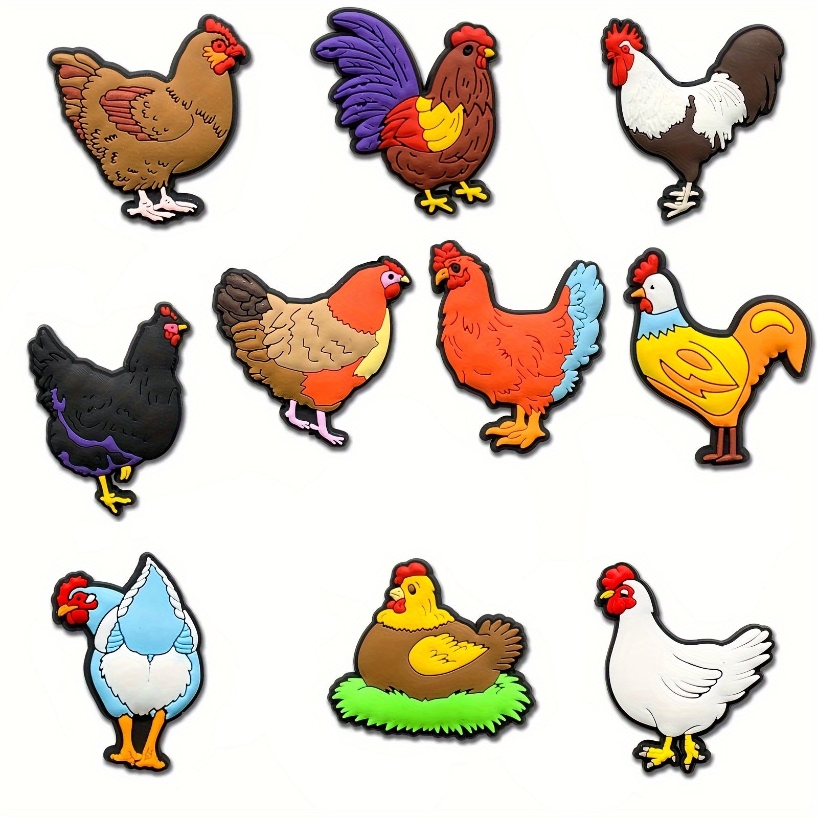 10Pcs Cartoon Chicken Shoe Charms Colorful PVC Shoe Accessories for Teens Adults