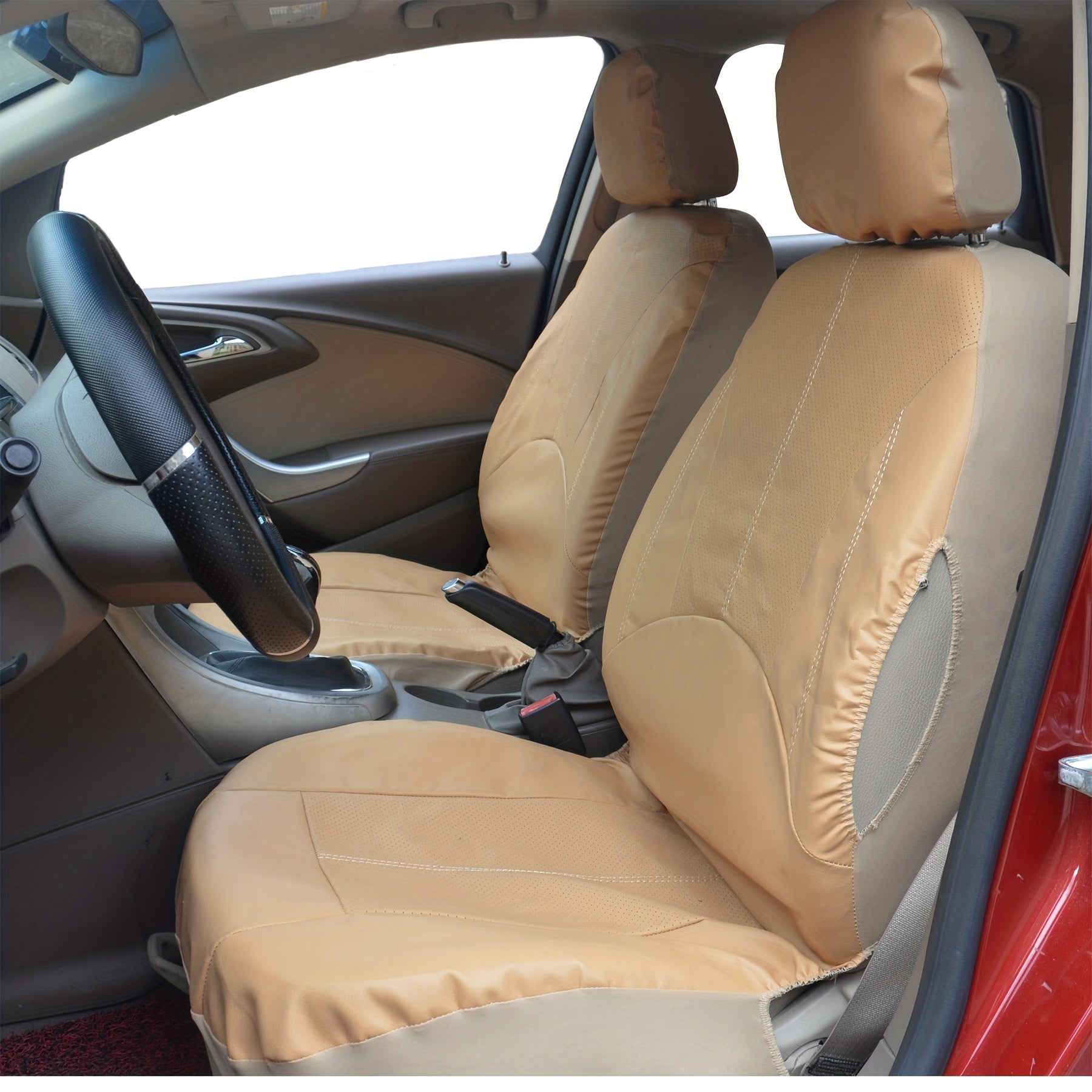 9-Piece Universal Beige Car Seat Covers Breathable PVC Knit Fabric