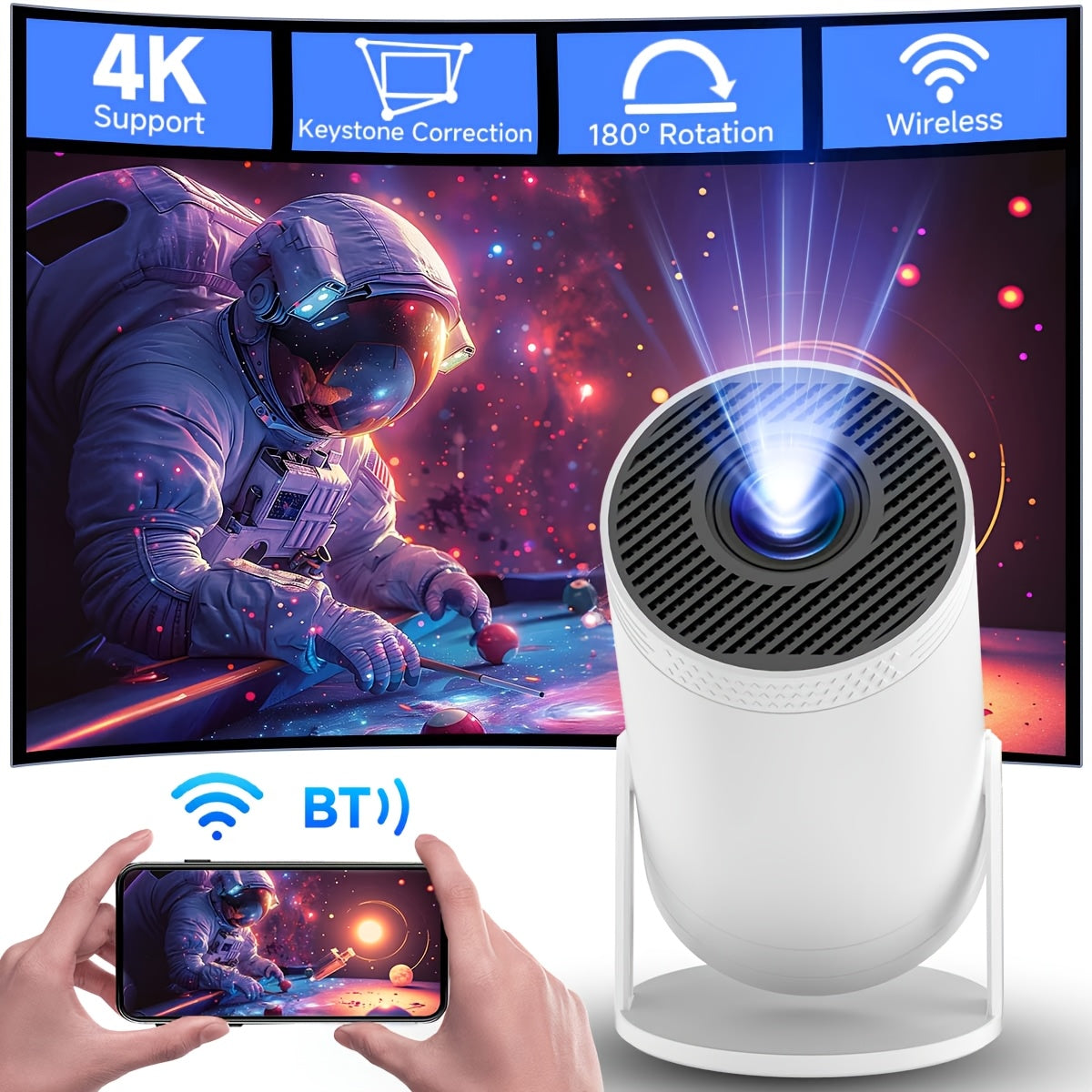 Portativ Android proyektori 130 dyuymli displey, Wifi6, TV ilovalari bilan