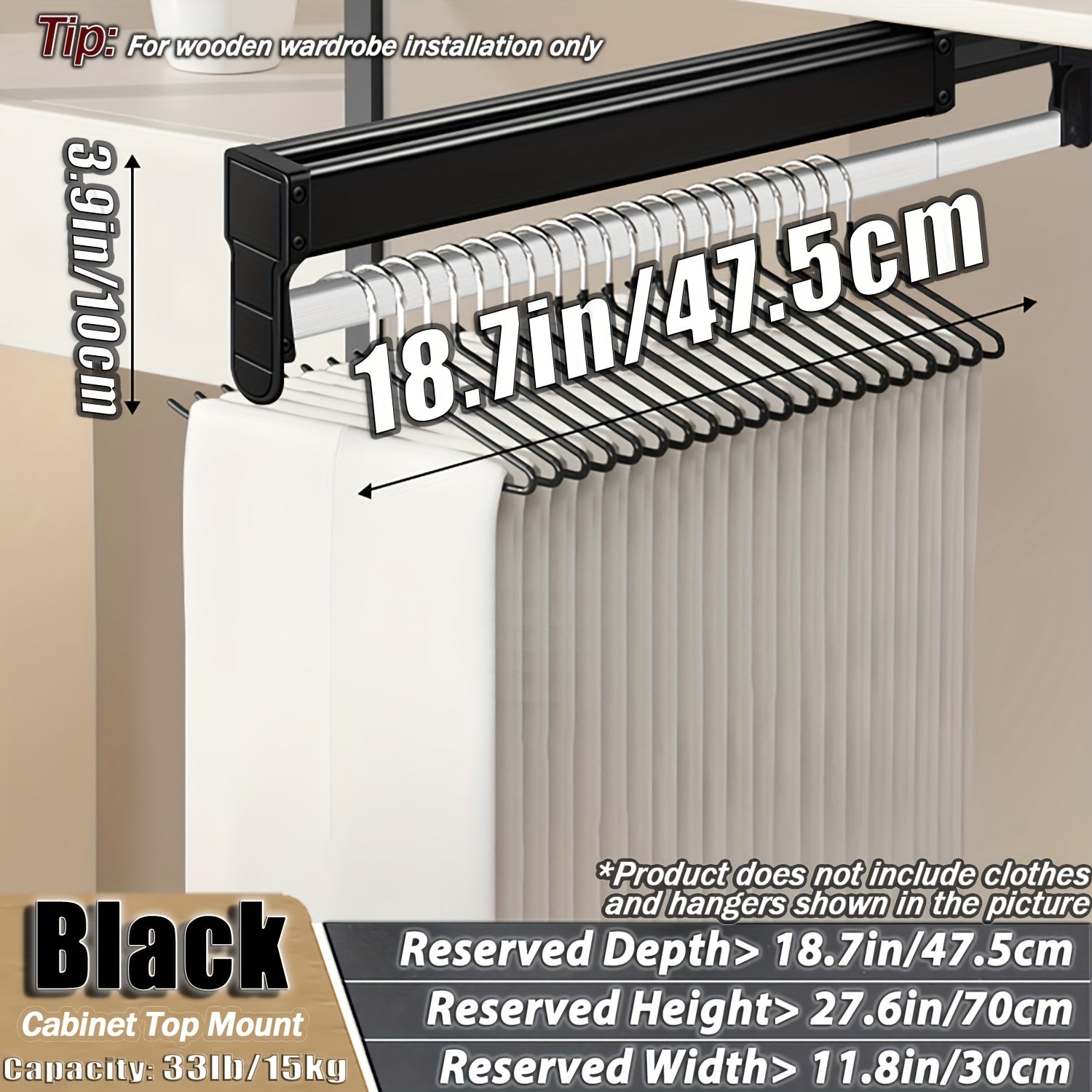 Adjustable Pull-Out Clothing Storage Rack with Metal Rod for Wardrobe Organization