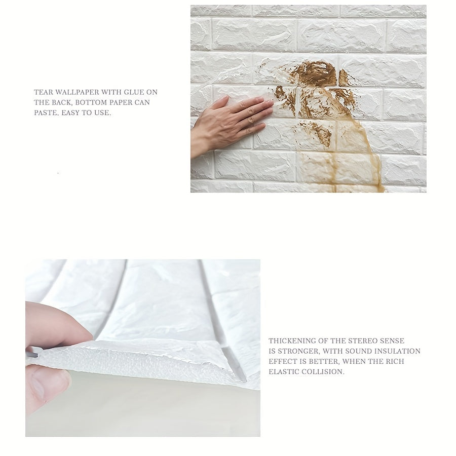 20 Self-Adhesive 3D Brick and Stone Vinyl Wall Stickers Waterproof for Living Rooms Bedrooms Offices