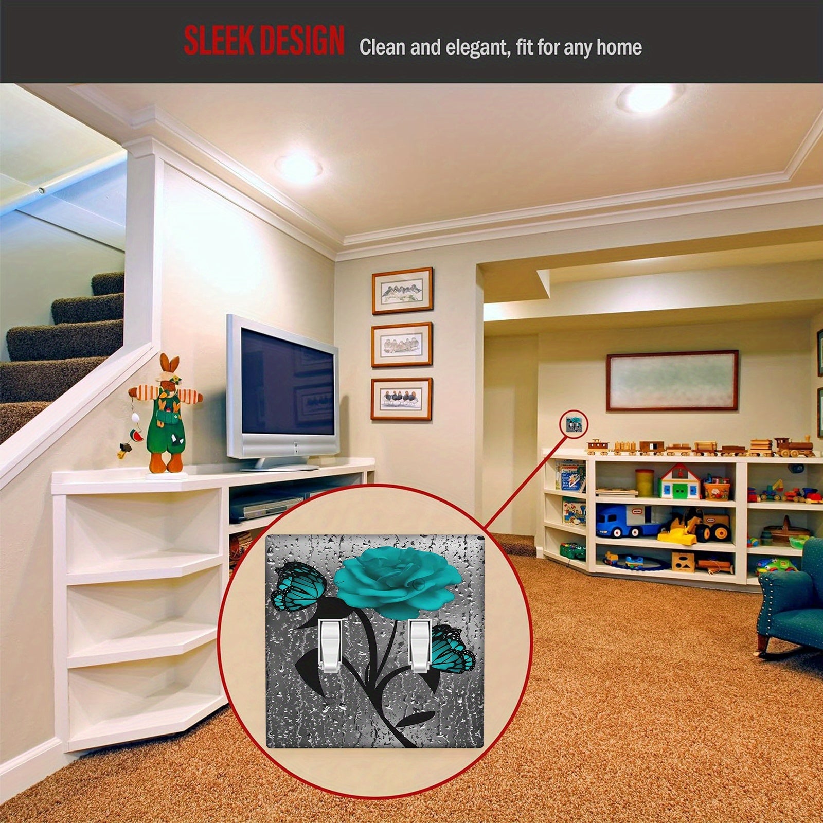 Teal Rose Flower Wall Plate for Light Switch No Electricity Needed Easy to Clean Home Decor Single or Double Gang