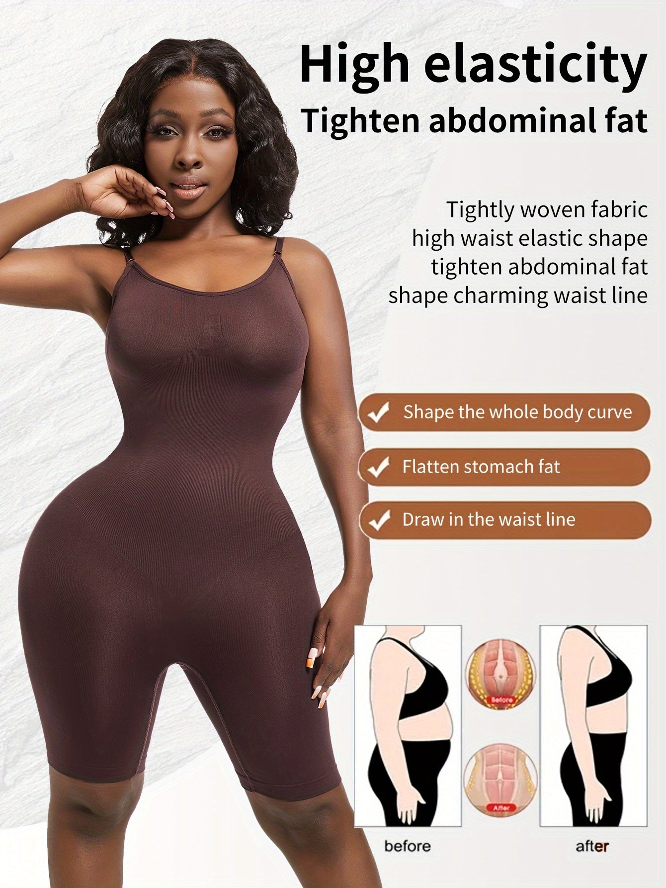 Women's Large Size Shapewear Bodysuit for Tummy Waist and Butt Lifting, Support Medium