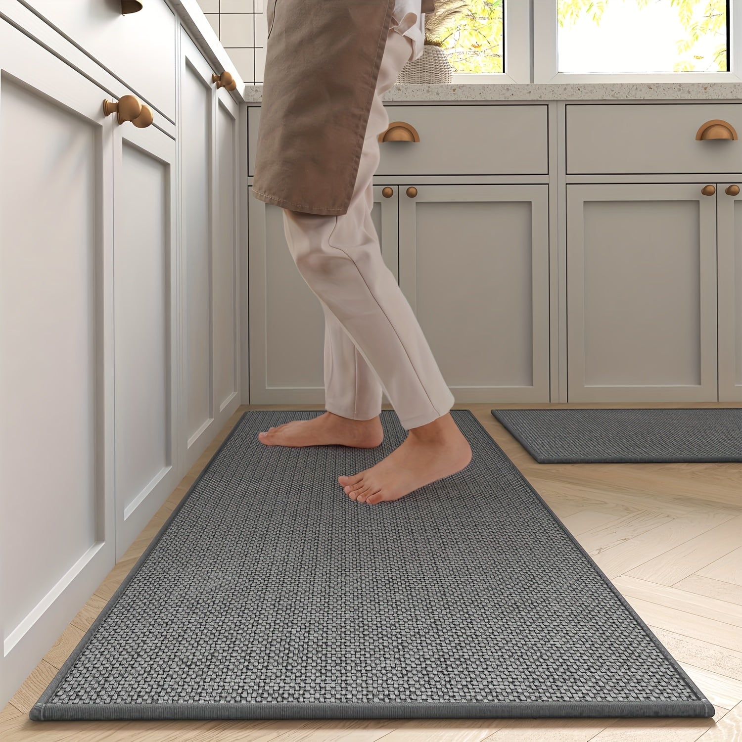 Set of 2 Non-Slip Woven Kitchen Rugs and Mats with Rubber Backing Washable