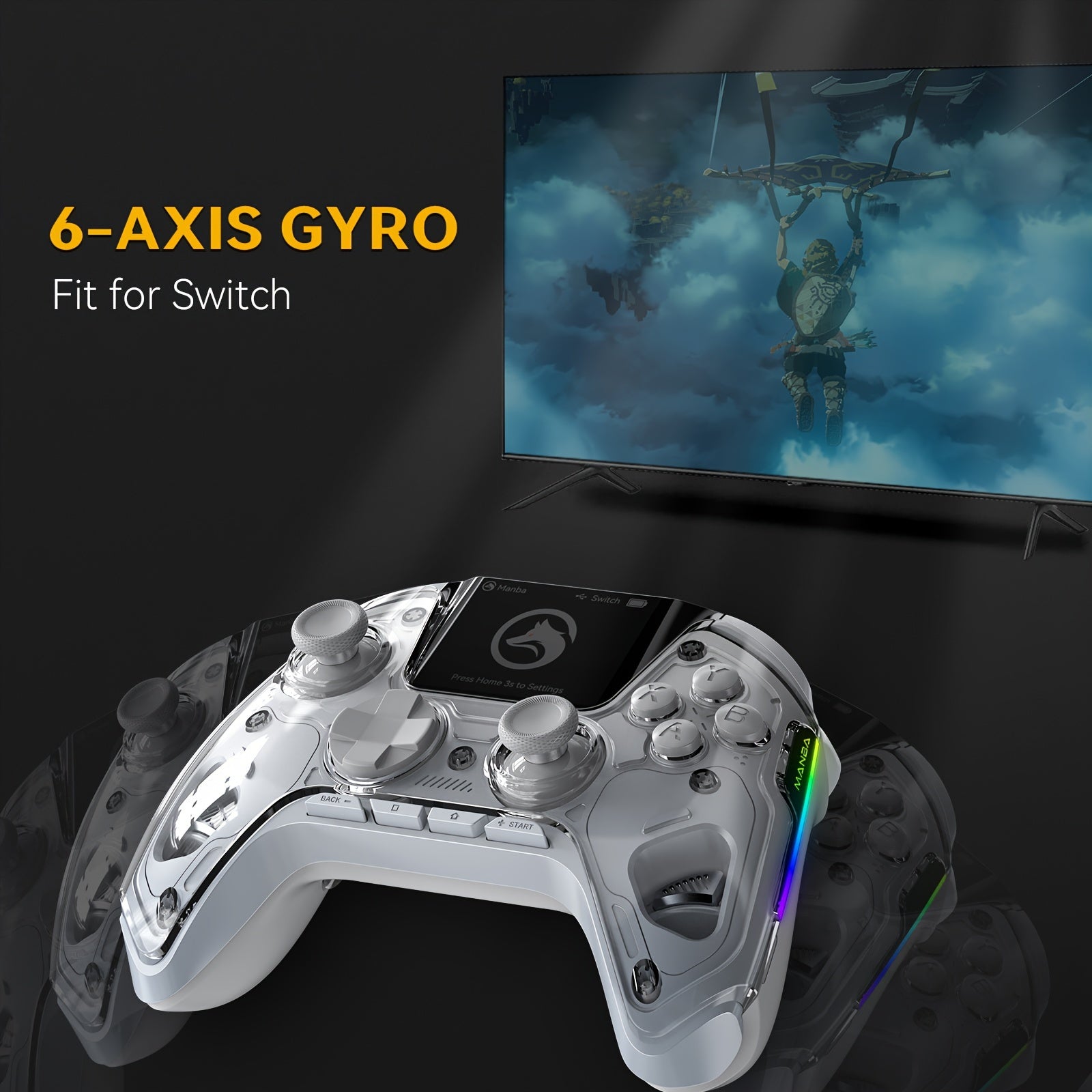 Wireless Gaming Controller for PC Switch iOS Android with Hall Effect Sticks RGB Lighting