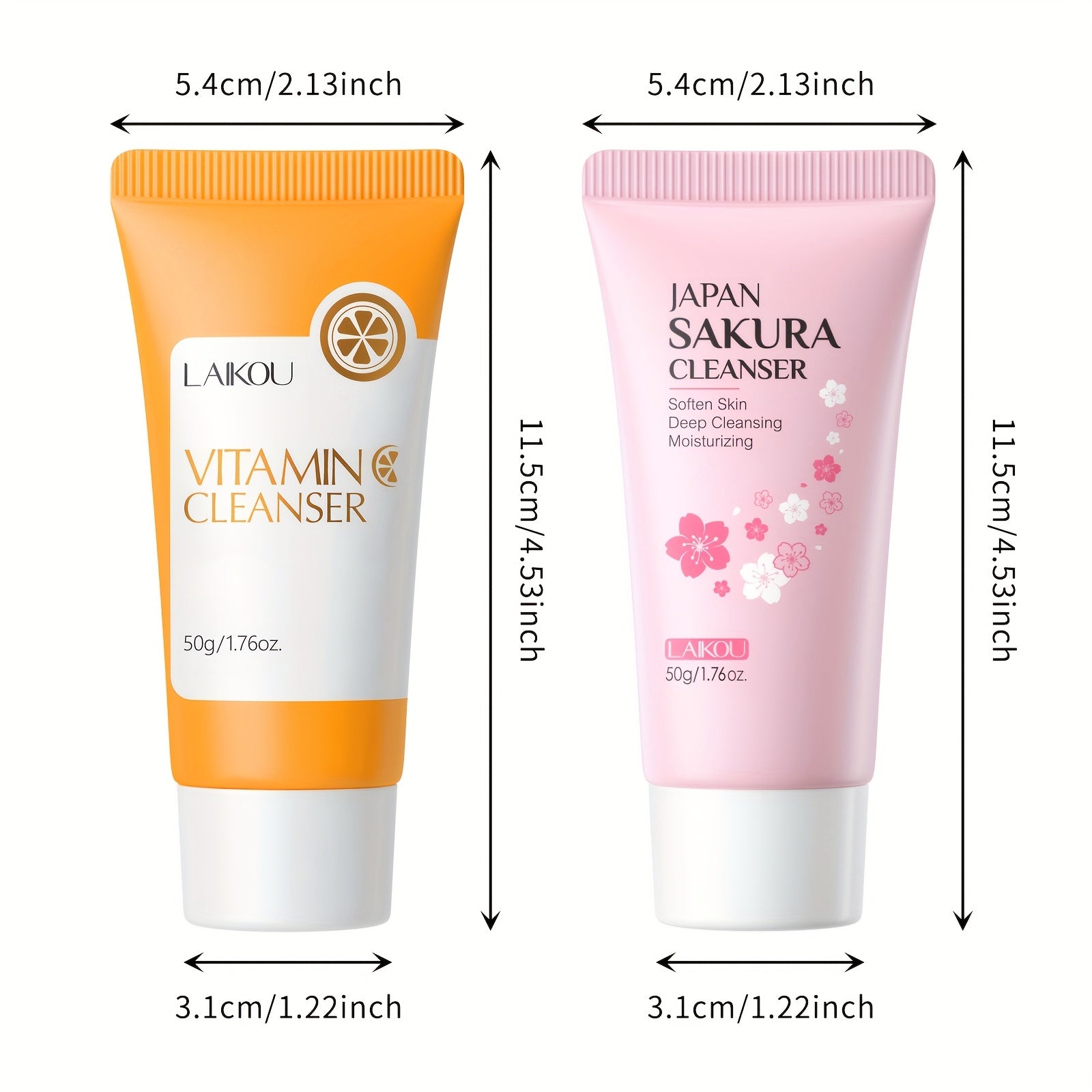Vitamin C and Sakura Facial Cleanser Duo 50g Each for All Skin Types Oil Control Deep Pore Cleansing Moisturizing