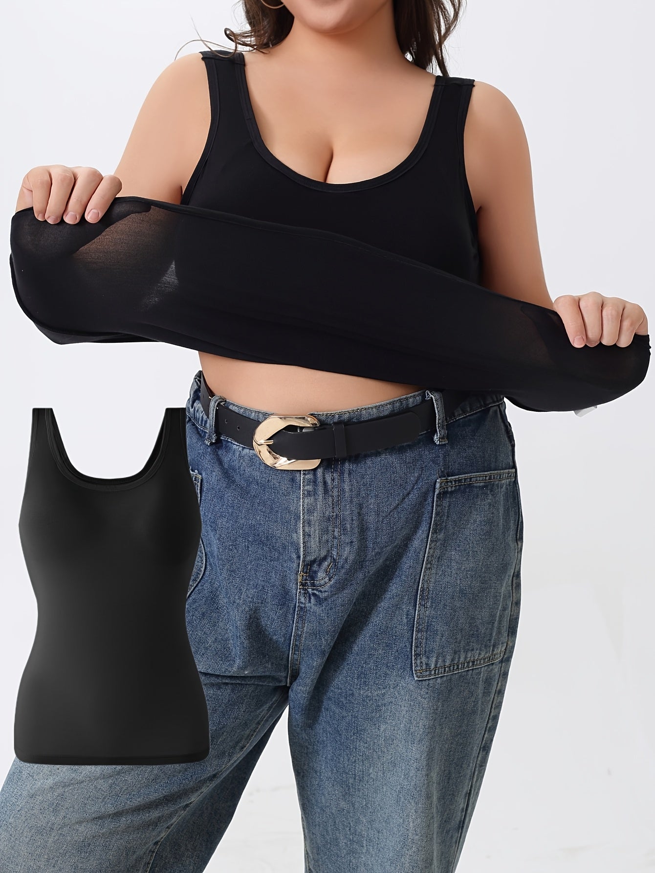 Plus Size Women's Soft Stretch Cami Top with Built-In Bra Pads