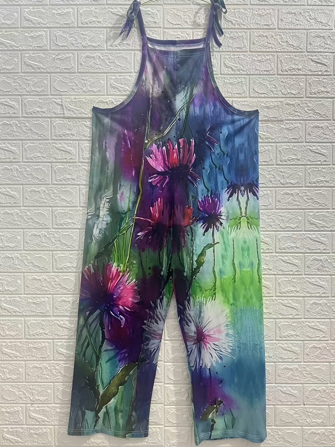 Plus Size Women's Floral Print Sleeveless Jumpsuit Elastic High Waist Casual Summer