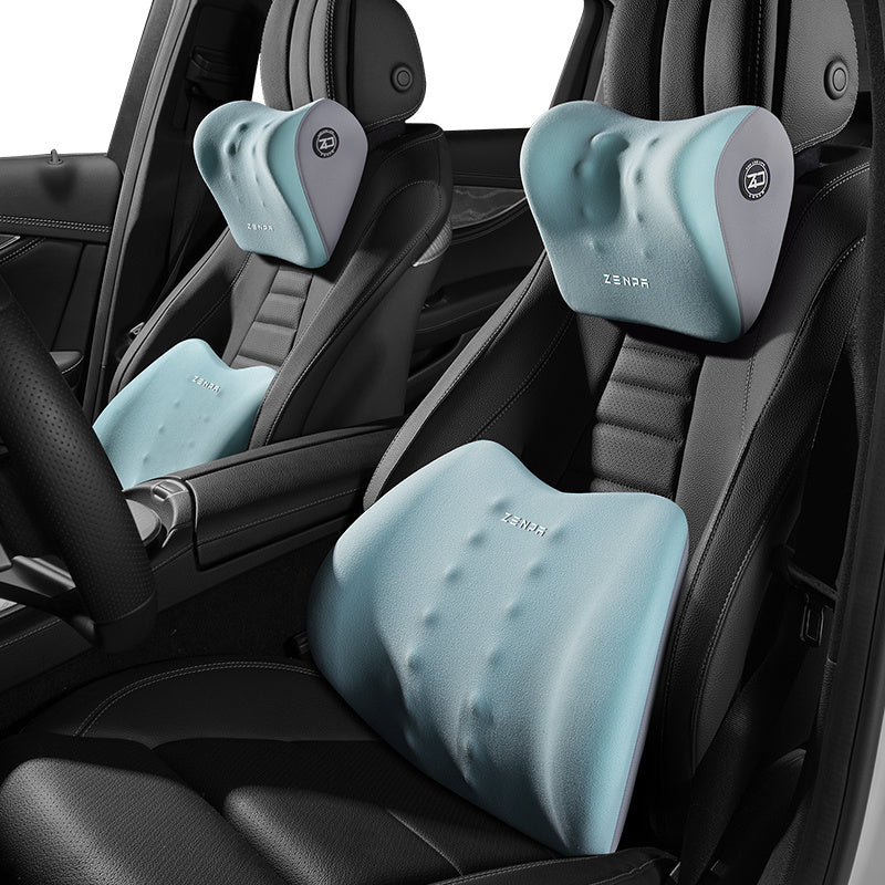 4Pcs Car Headrest and Waist Support Pillows Memory Foam Neck Protector All Seasons