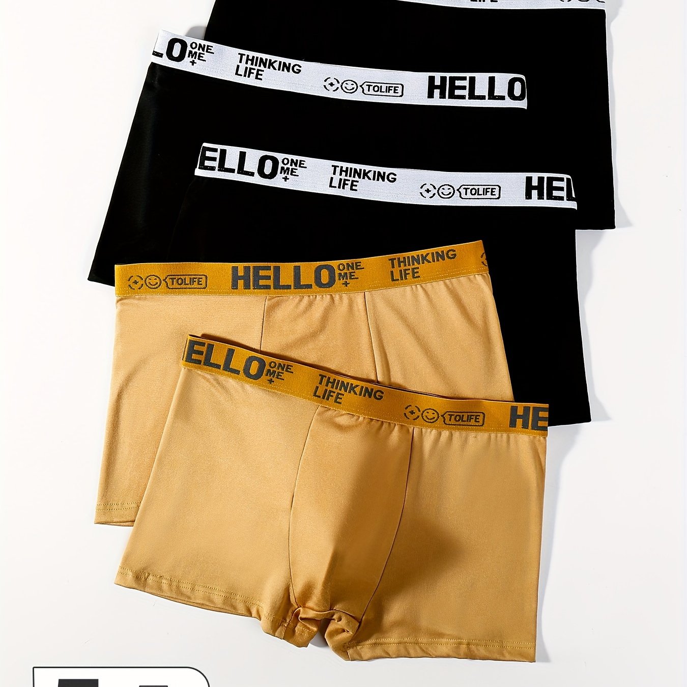 Men's Polyester Blend Boxer Briefs 5 Pack Solid Color High Stretch Knit Fabric