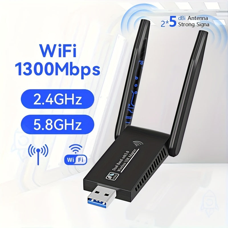 Windows MacOS uchun 5dBi antennalar bilan 1300Mbps Dual Band USB WiFi adapteri