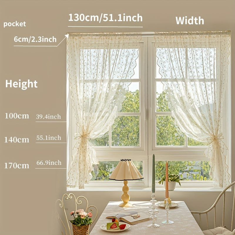 White Lace Cafe Curtain with Floral Embroidery for Kitchen and Dining Room
