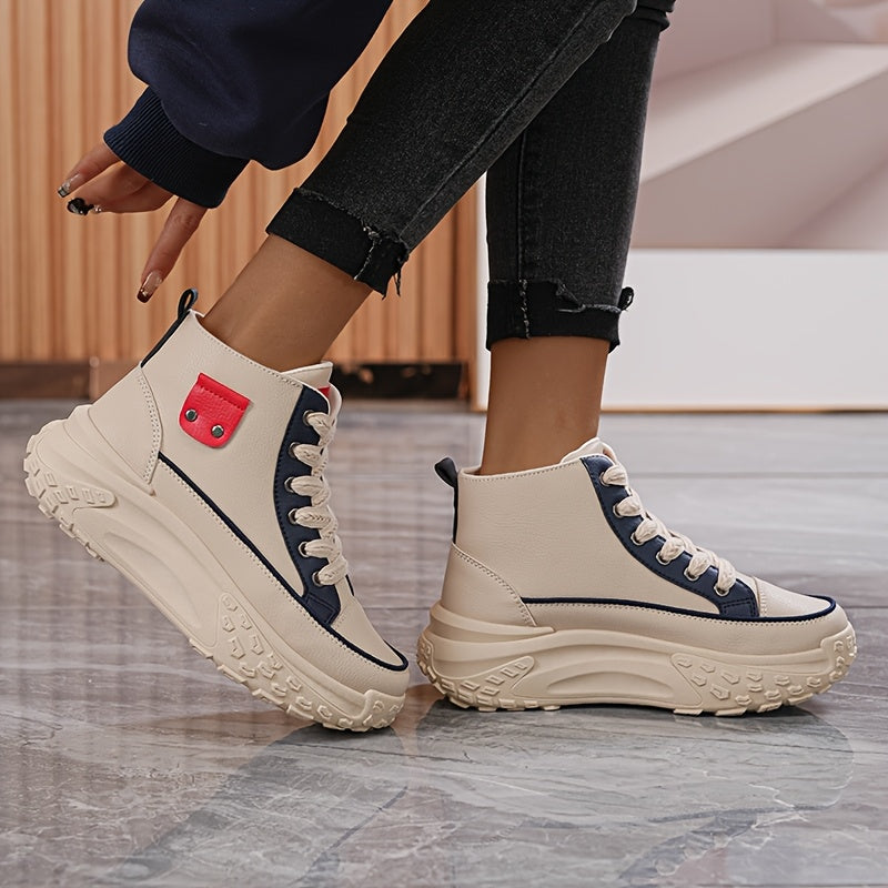 Women's Black PU Cover Platform Sneakers with Thick Sole and Zipper