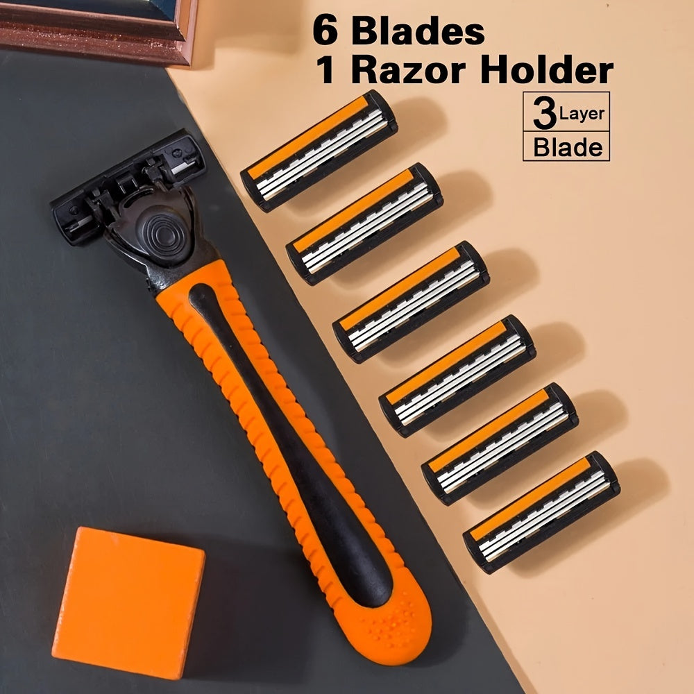 Men's Stainless Steel 3-Layer Safety Razor with Replaceable Blades