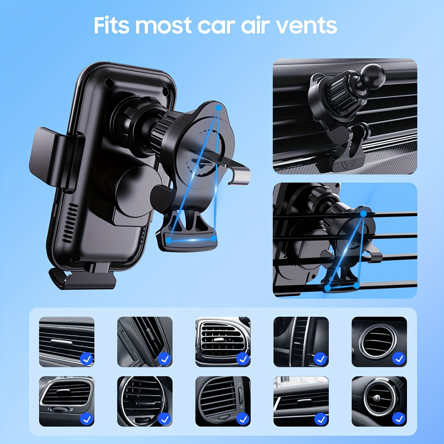 Wireless Car Charger Fast Charging Automatic Clamping for iPhone and Samsung