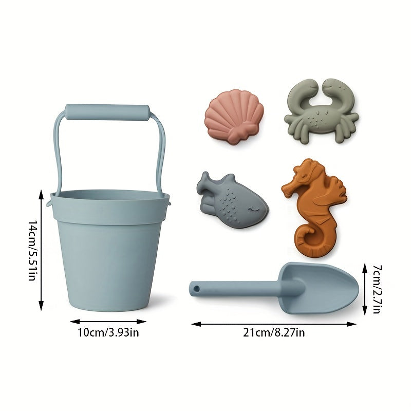 Bath Toy Set for Kids Silicone Beach Playset with Water Bucket Shovel and Sand Mold