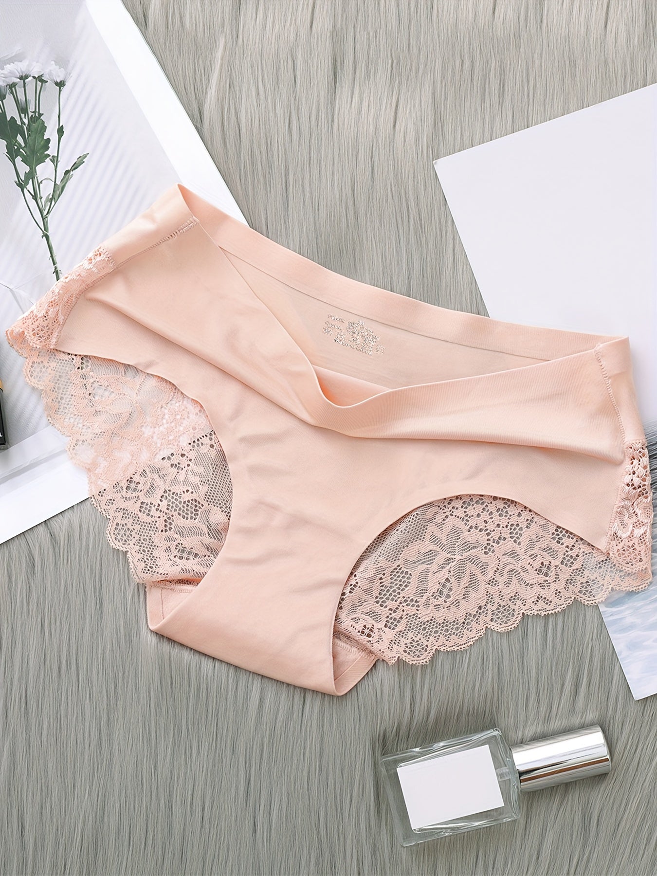 Women's Seamless Lace Panties 5-Pack Solid Colors Triangle Short Style