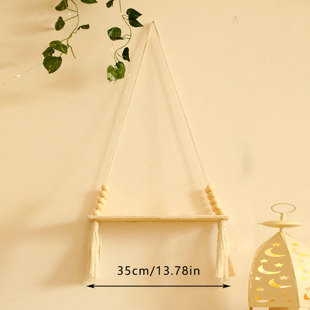 Boho Macrame Wall Hanging Shelf Set Rustic Farmhouse Floating Shelves for Bedroom Living Room