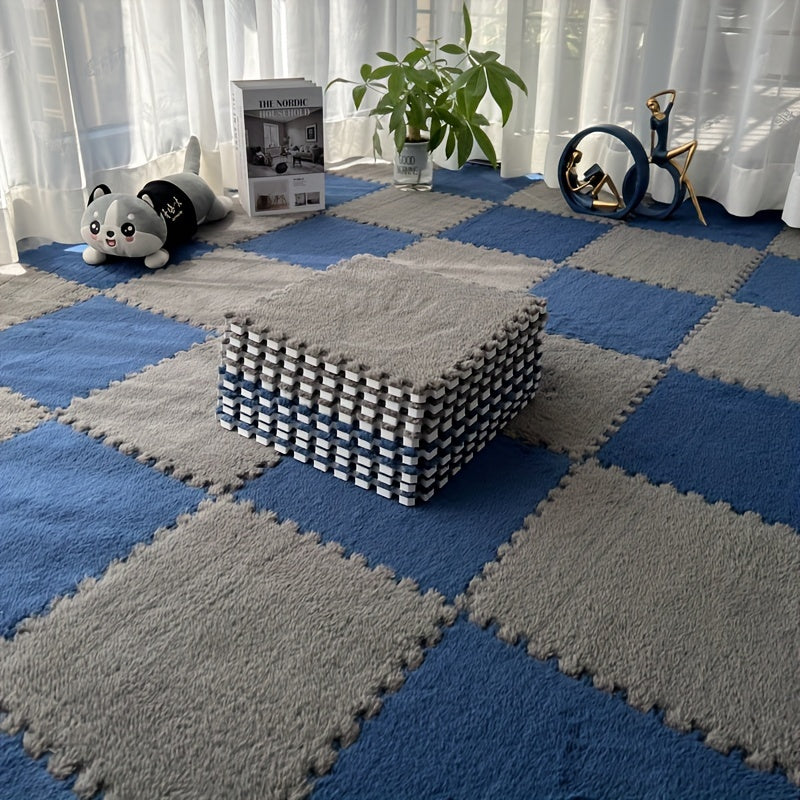 Juego de 40 baldosas de moqueta entrelazadas para uso en interior de dormitorio, diseño de cuadros de pelo bajo