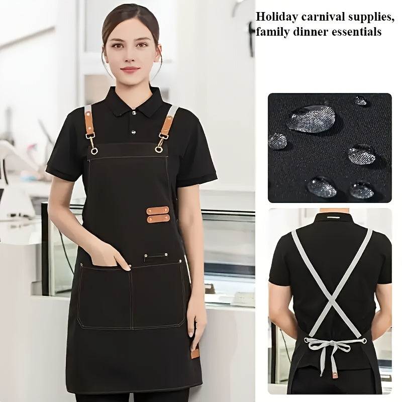 Waterproof Canvas Apron with Pockets for Coffee Bars Restaurants and Flower Shops in Beige Black or Brown