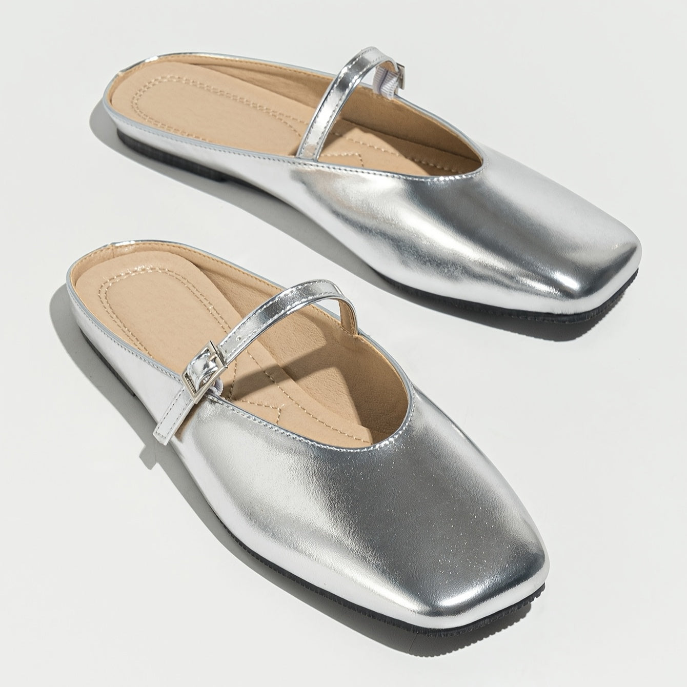 Women's Summer Slip-On Silver Mary Jane Half Slippers