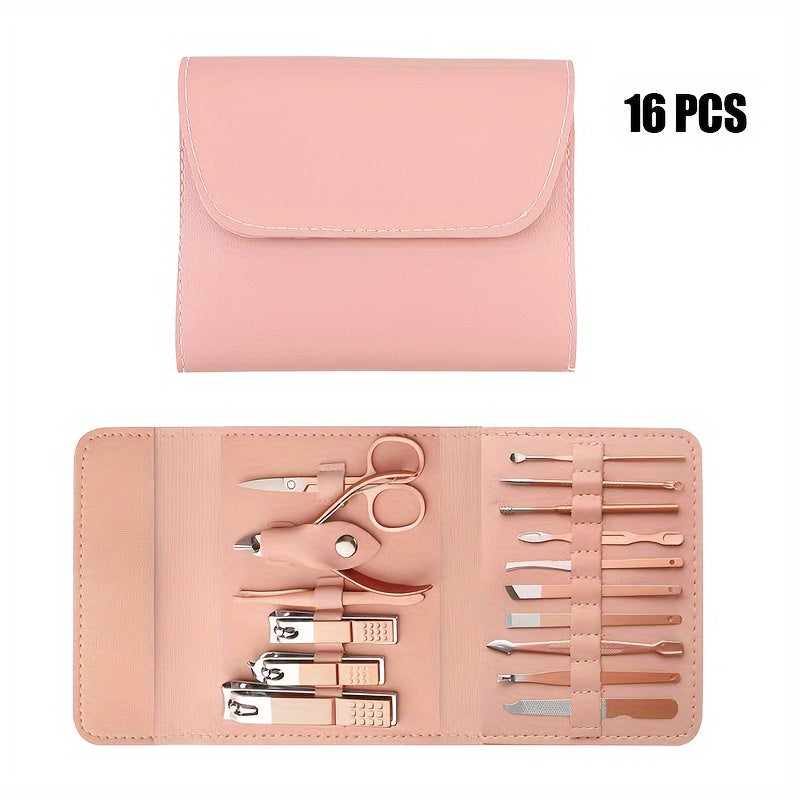 Stainless Steel Manicure Pedicure Set with Folding Bag, 4 8 12 or 16 Pieces