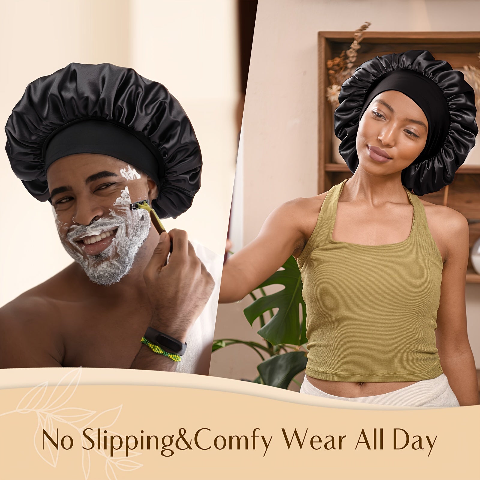 Adult Satin Sleep Bonnet Cap With Wide Elastic Band for All Hair Types