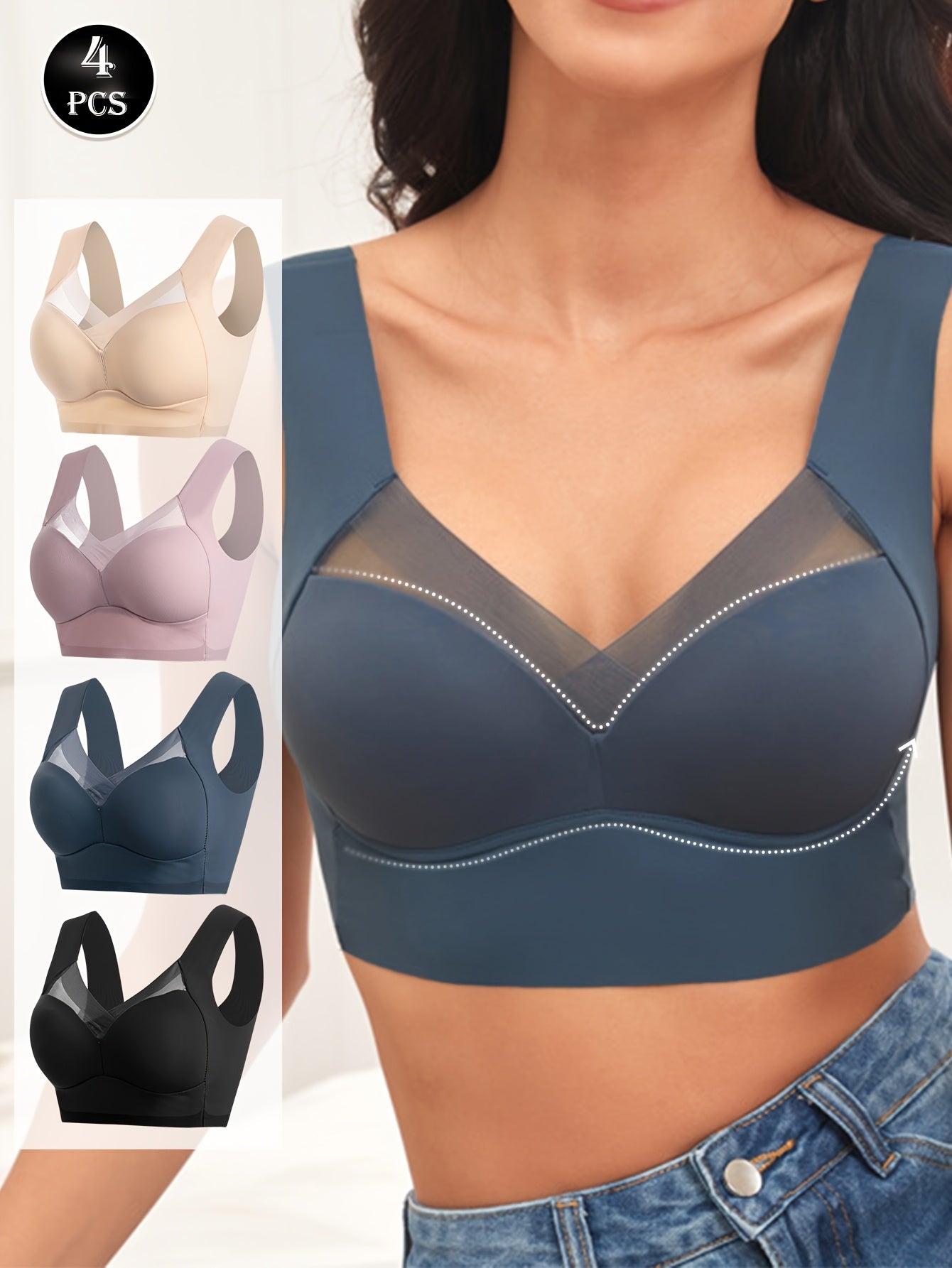 Women's Seamless Wireless Bra Set 4 Pack Non-Padded Comfortable Stretchy