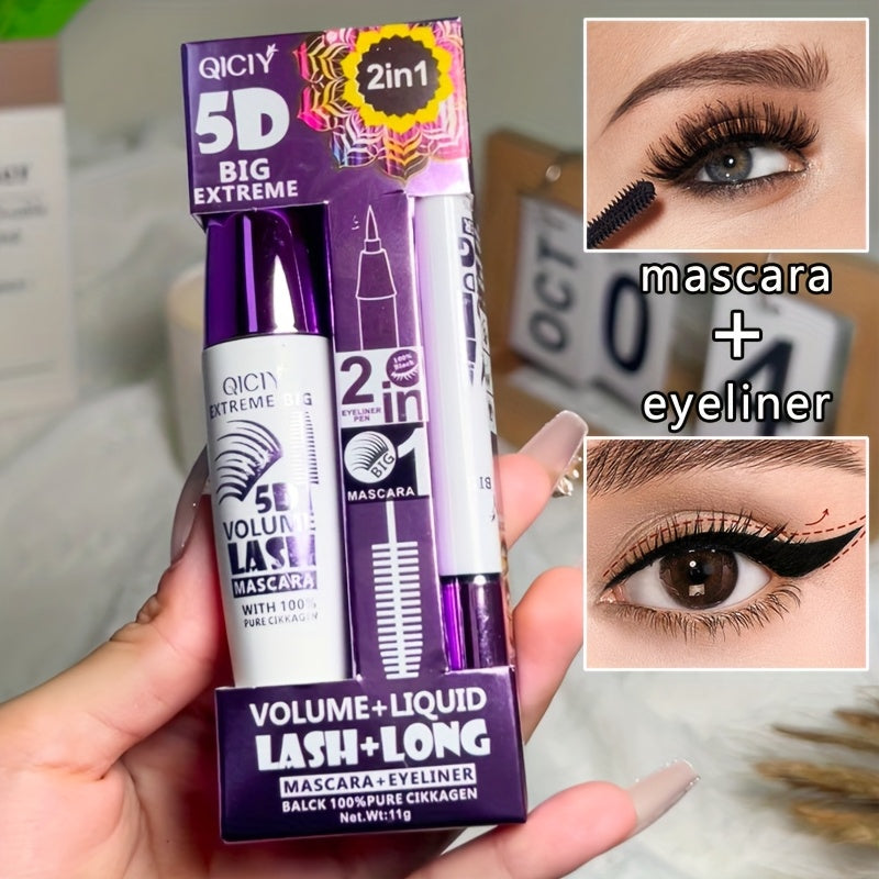 Women Waterproof 2-in-1 Mascara and Eyeliner Set Black Long-Lasting