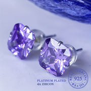 Sterling Silver Square Stud Earrings with Purple Zirconia Inlays for Wedding and Formal Wear