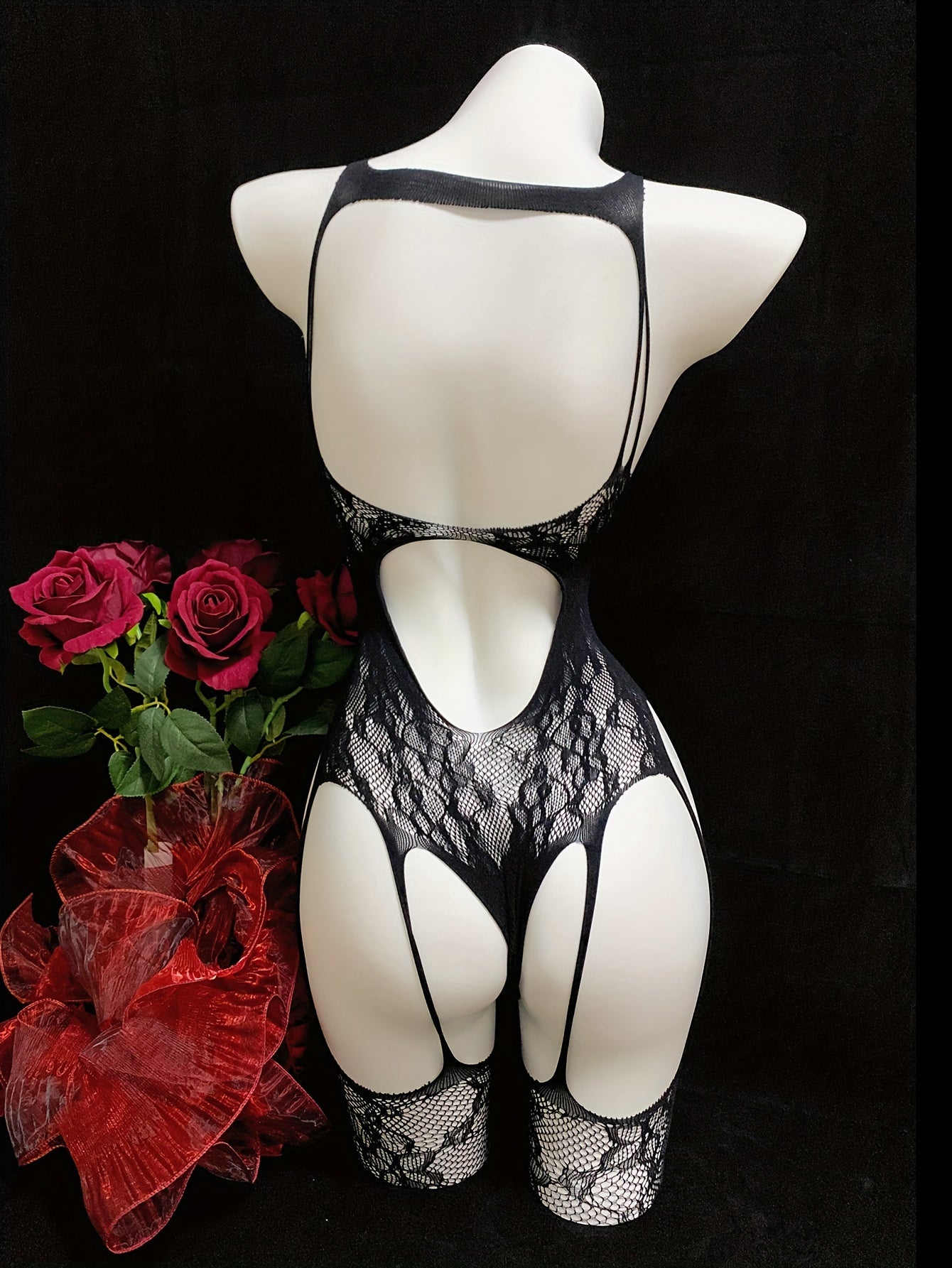 Women's Sheer Body Stocking Plus Size Open Crotch See-Through Lingerie