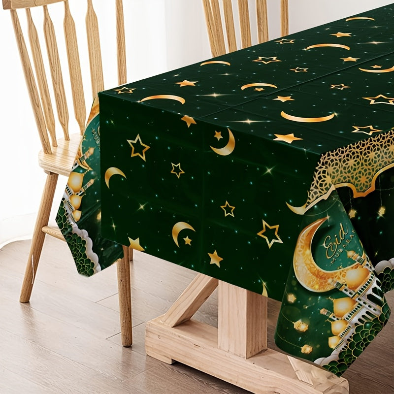 Green and Gold Eid Mubarak Tablecloth 130x220cm Plastic Ramadan Eid Celebration