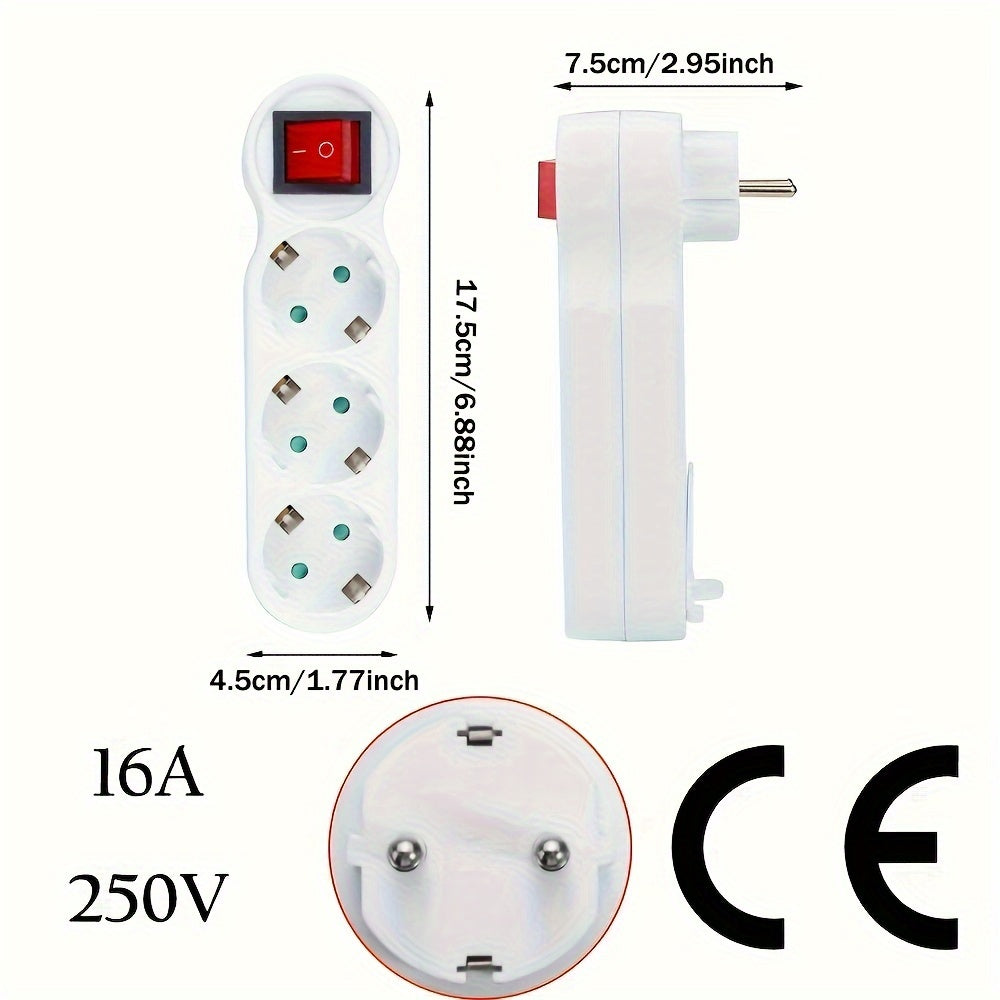 EU Standard 3-Way Power Adapter for Domestic Appliances White