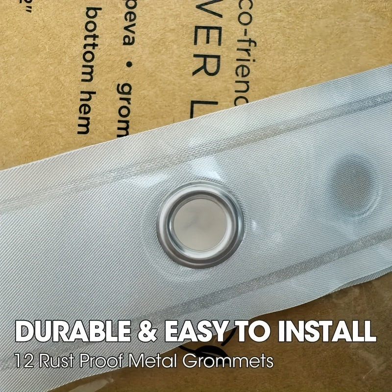 Cortina de ducha de PEVA transparente a prueba de agua con 3 imanes ponderados y 12 anillos