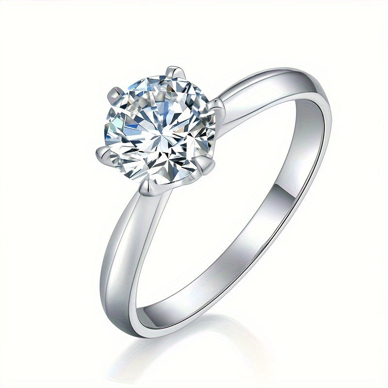 Moissanite Promise Ring 6 Prong Sterling Silver 18K Gold Plated Engagement Jewelry